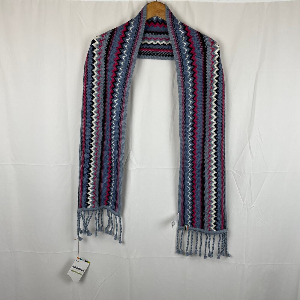 Smartwool Pine Lake Chevron Merino Wool Blend Scarf Blue Steel 67" x 9" SW0S0179